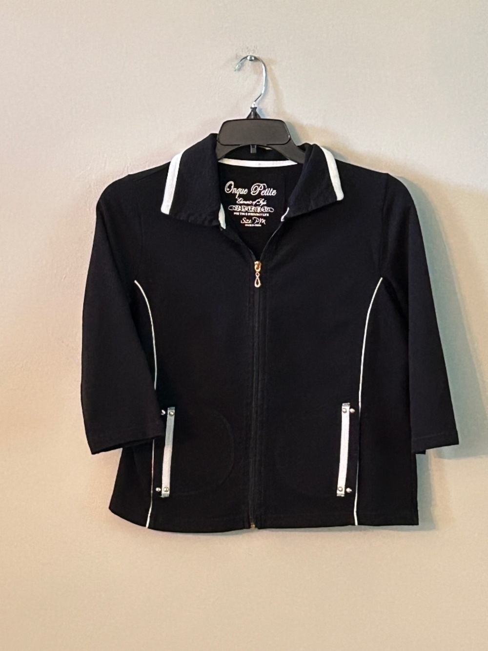 Onque Petite Couture Black Knit Jacket Grandmillennial Y2K Sporty Chic Preppy XS